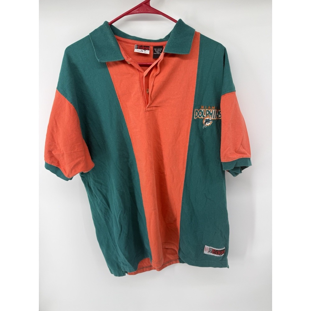 Vintage 1990s Miami Dolphins NFL The Edge Color Block Polo Shirt Men's XL